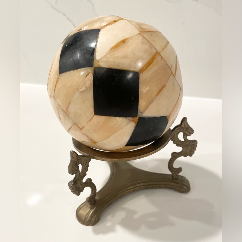 Brown & White Bone Horn Orb Ball Sphere Decorative 4" *Stand not Included*